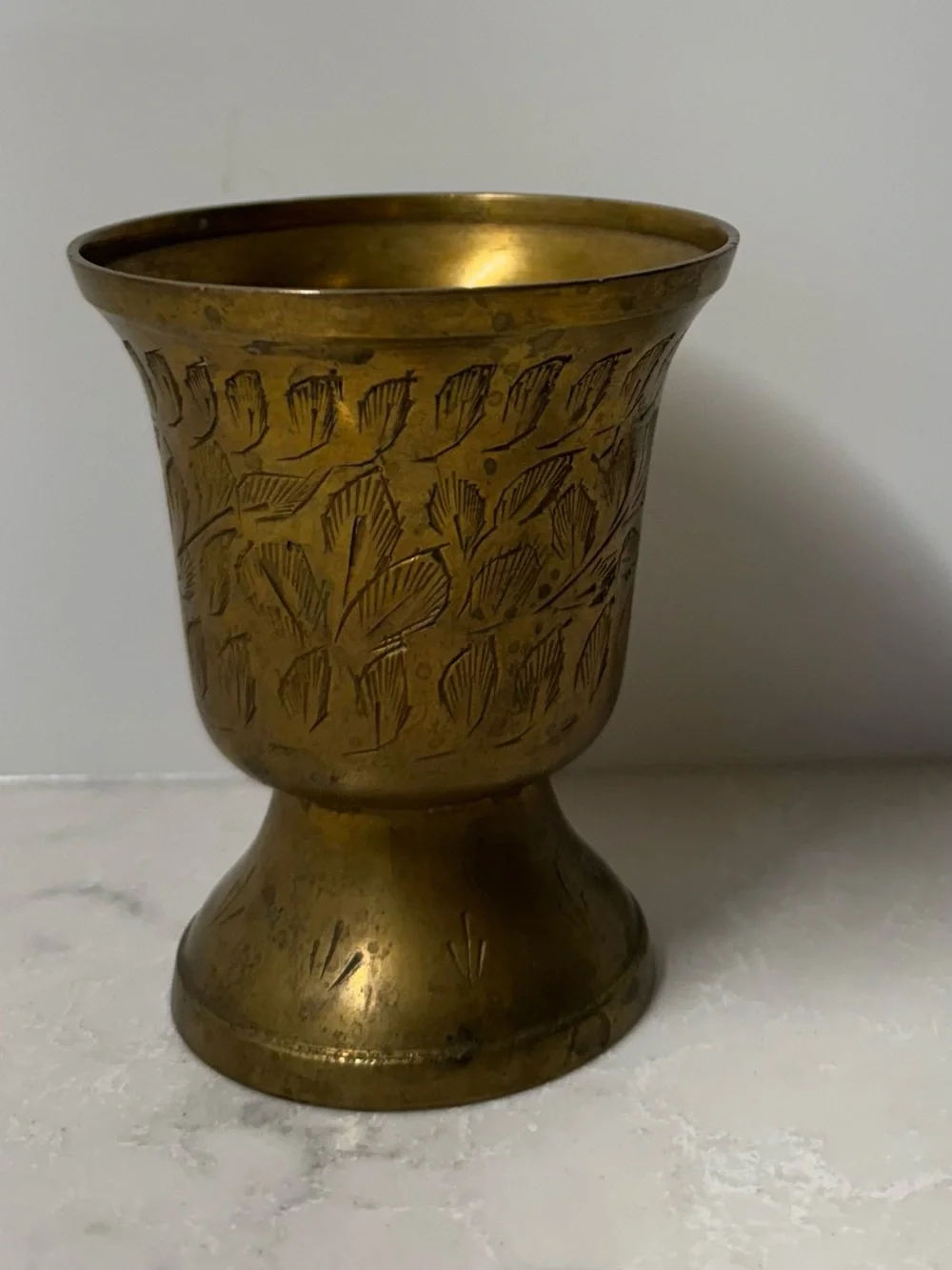Vintage Brass Floral Etched Vase - Gold Decorative Accent